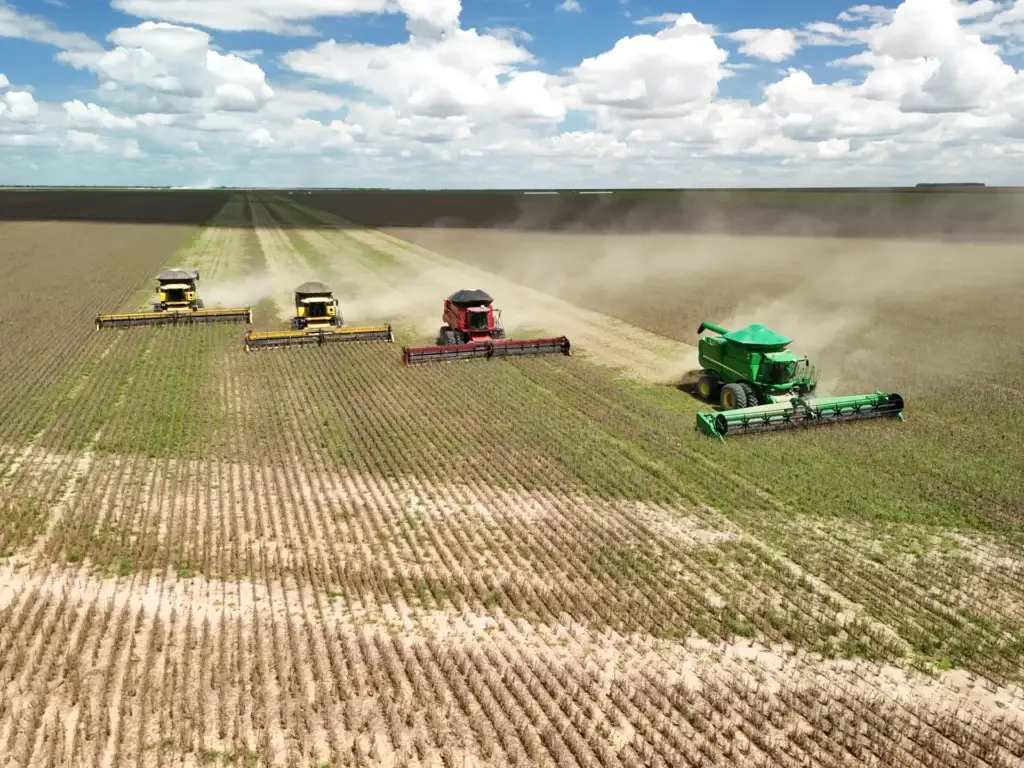 Colheita de soja com colheitadeiras na Fazenda Montana, em Luís Eduardo Magalhães (BA)